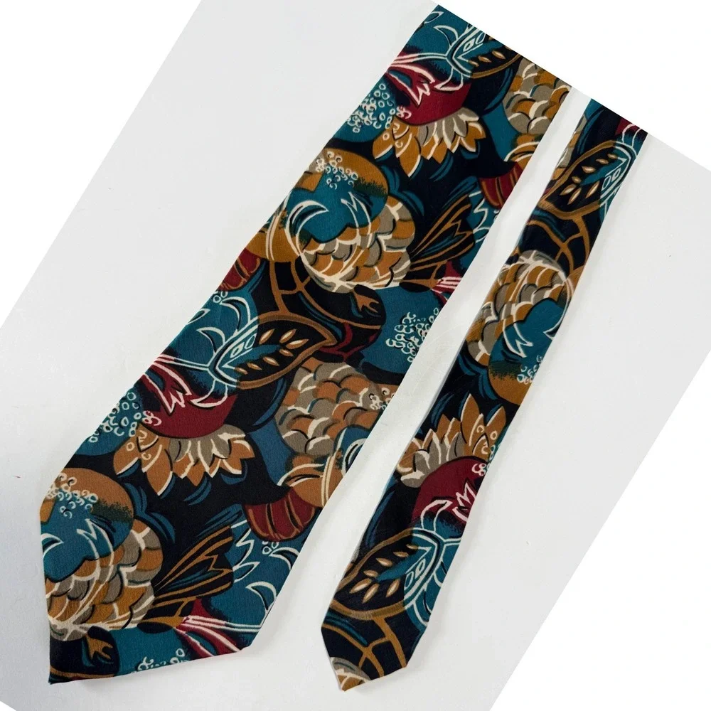 Vintage Geoffrey Beene Silk Necktie Teal Floral Abstract Handmade Art to Wear